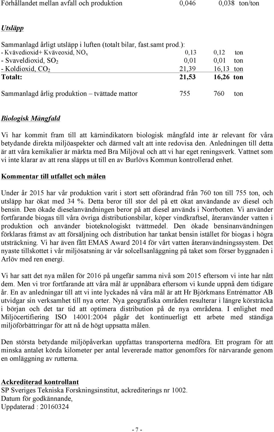kärnindikatorn biologisk mångfald inte är relevant för våra betydande direkta miljöaspekter och därmed valt att inte redovisa den.