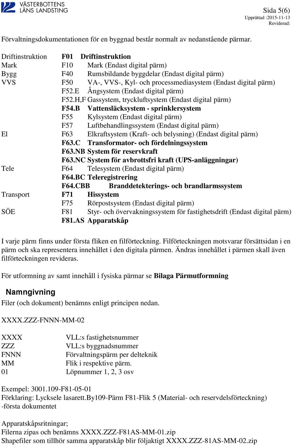 digital pärm) F52.E Ångsystem (Endast digital pärm) F52.H,F Gassystem, tryckluftsystem (Endast digital pärm) F54.