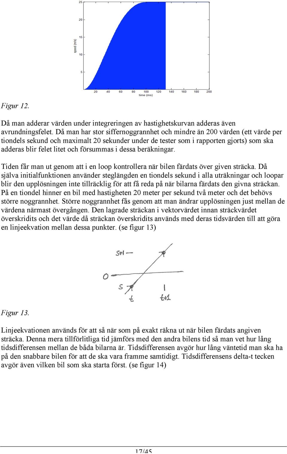 försummas i dessa beräkningar. Tiden får man ut genom att i en loop kontrollera när bilen färdats över given sträcka.