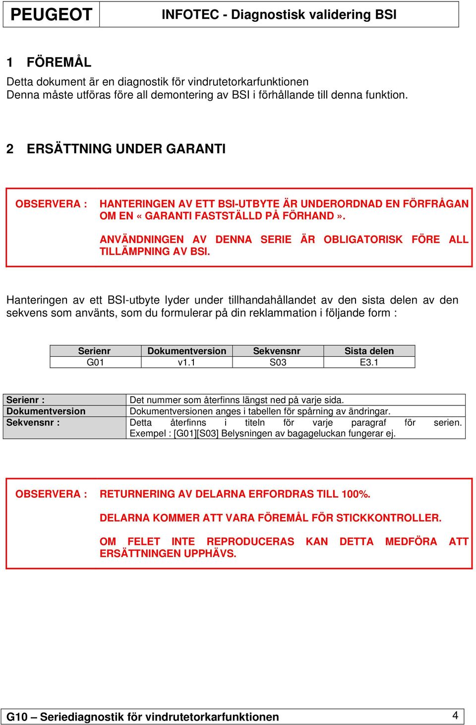 ANVÄNDNINGEN AV DENNA SERIE ÄR OBLIGATORISK FÖRE ALL TILLÄMPNING AV BSI.