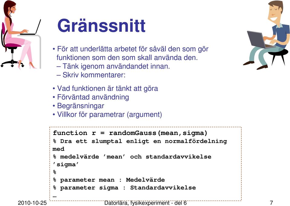 Skriv kommentarer: Vad funktionen är tänkt att göra Förväntad användning Begränsningar Villkor för parametrar (argument)