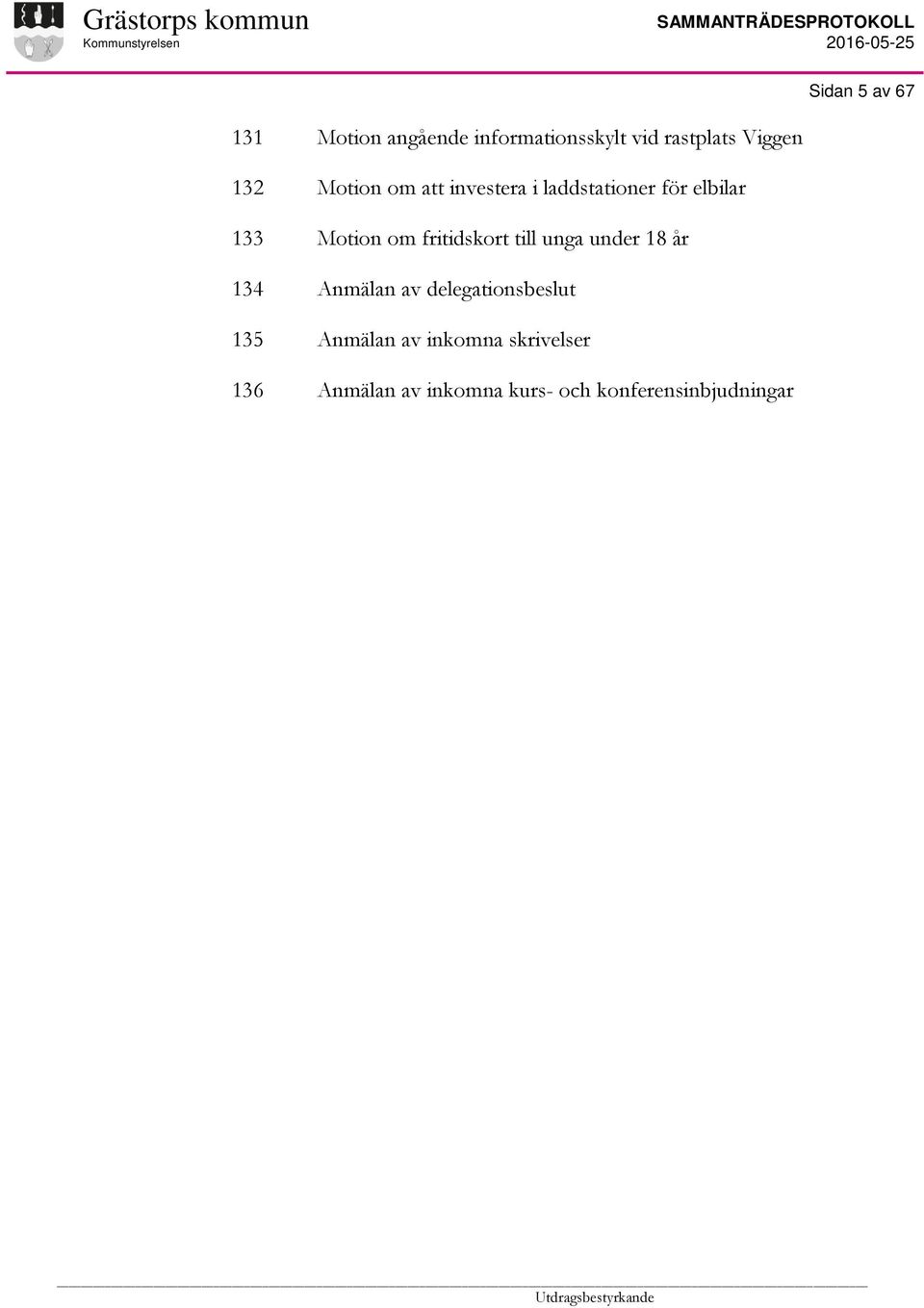 Motion om fritidskort till unga under 18 år Anmälan av delegationsbeslut