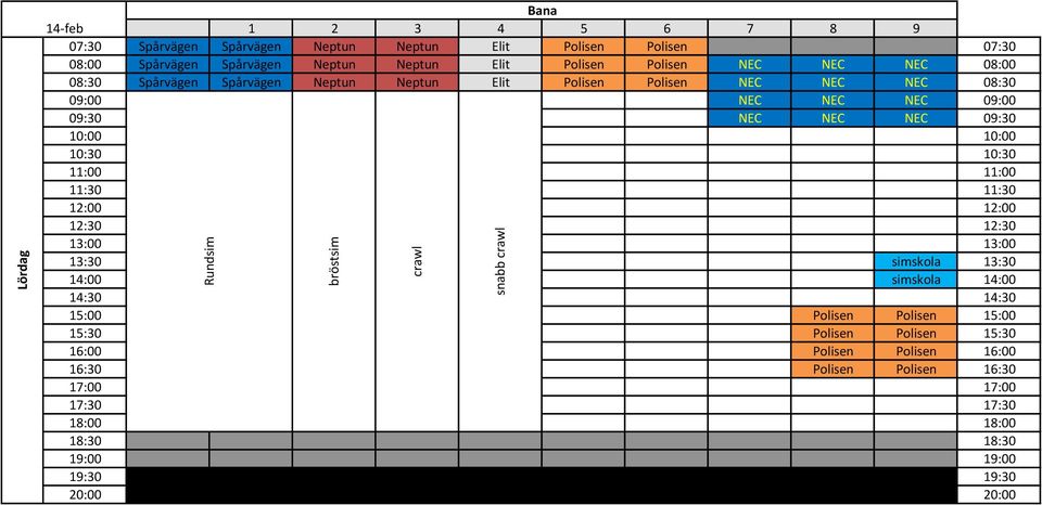 NEC NEC 09:00 NEC NEC NEC 11:00 11:00 12:00 12:00 simskola 14:00 simskola 14:00 15:00 Polisen Polisen 15:00 15:30