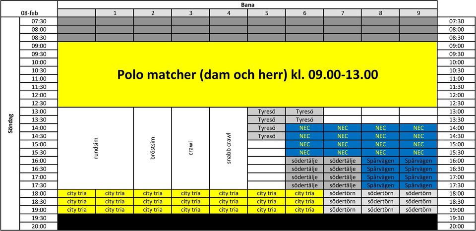 16:00 16:30 södertälje södertälje Sprvägen Sprvägen 16:30 17:00 södertälje södertälje Sprvägen Sprvägen 17:00 17:30 södertälje södertälje Sprvägen Sprvägen 17:30 18:00 city tria city tria city