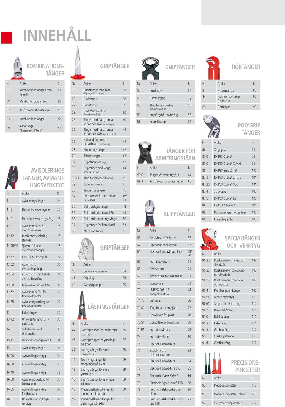 01 Kombinationstäner Kromvanadin 20 08 Minikombinationstån 20 02 Kraftkombinationstäner 21 03 Kombinationstäner 22 09 Kabeltäner Lineman s Pliers 23 AviSOLERinGS TÄnGER, AvMAnT- LinGSvERKTyG  11