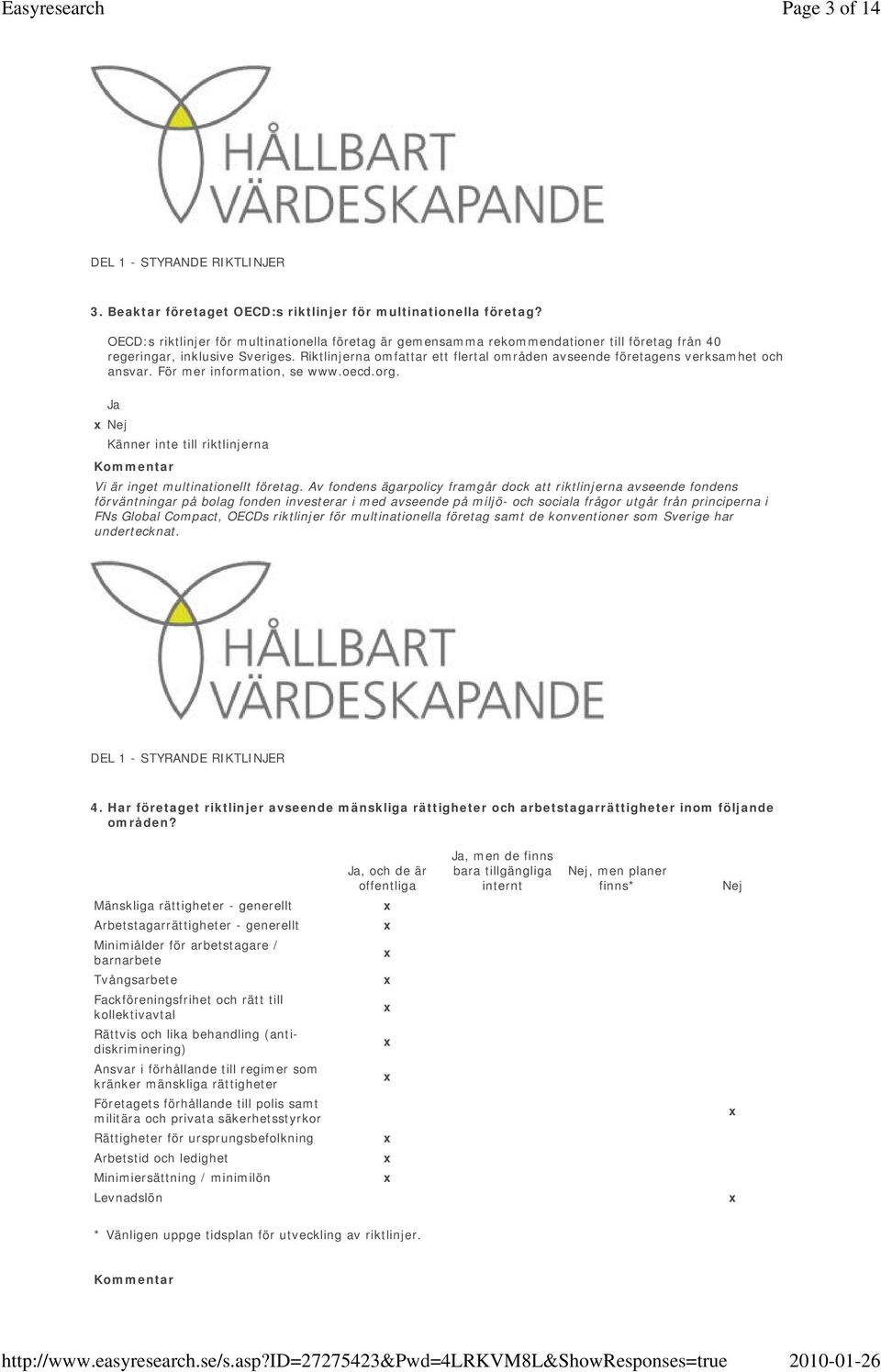 Riktlinjerna omfattar ett flertal områden avseende företagens verksamhet och ansvar. För mer information, se www.oecd.org. Ja Känner inte till riktlinjerna Vi är inget multinationellt företag.