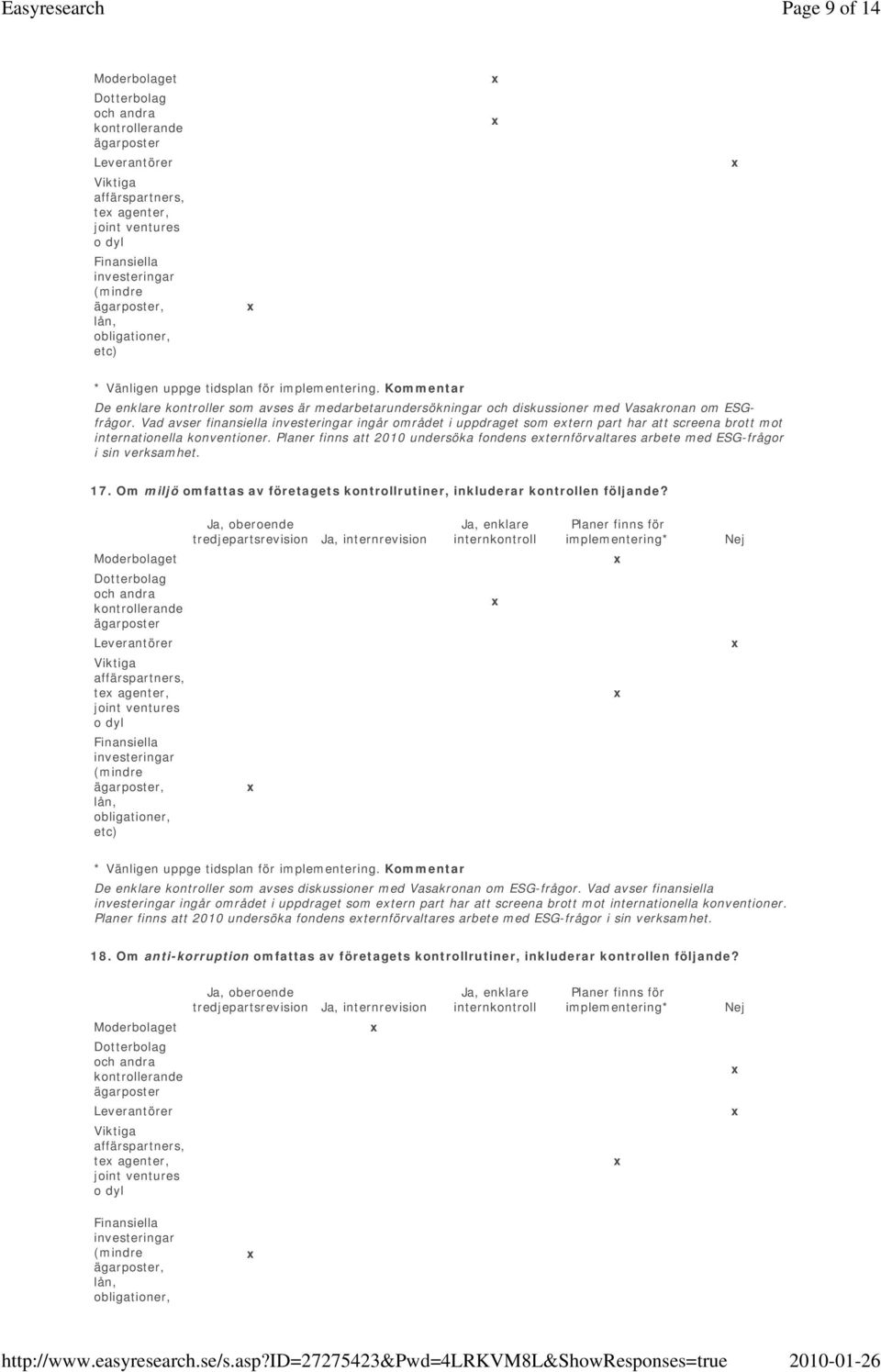 Vad avser finansiella investeringar ingår området i uppdraget som etern part har att screena brott mot internationella konventioner.