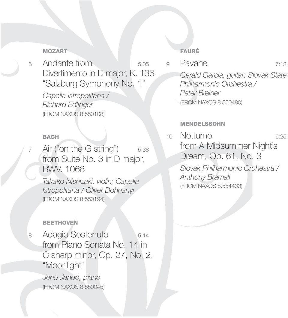 550194) Fauré 9 Pavane 7:13 Gerald Garcia, guitar; Slovak State Philharmonic Orchestra / Peter Breiner (from Naxos 8.