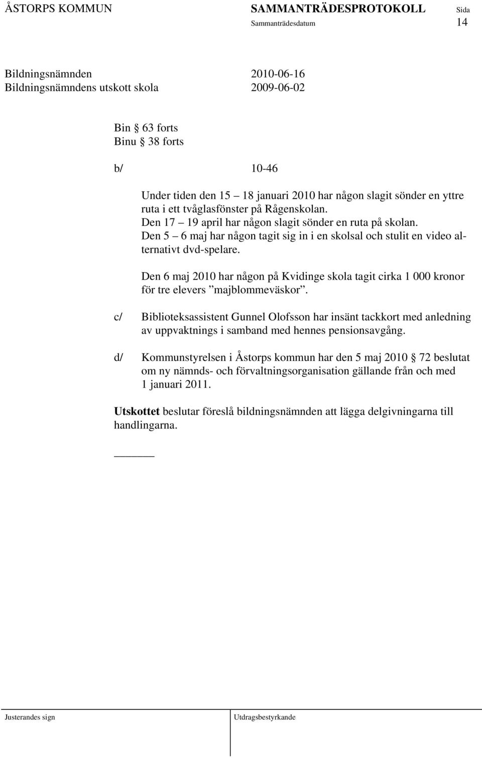 Den 6 maj 2010 har någon på Kvidinge skola tagit cirka 1 000 kronor för tre elevers majblommeväskor.