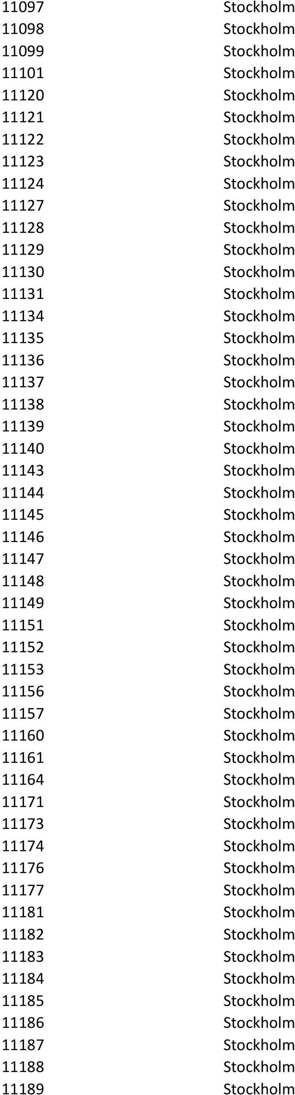 Stockholm 11147 Stockholm 11148 Stockholm 11149 Stockholm 11151 Stockholm 11152 Stockholm 11153 Stockholm 11156 Stockholm 11157 Stockholm 11160 Stockholm 11161 Stockholm 11164 Stockholm 11171