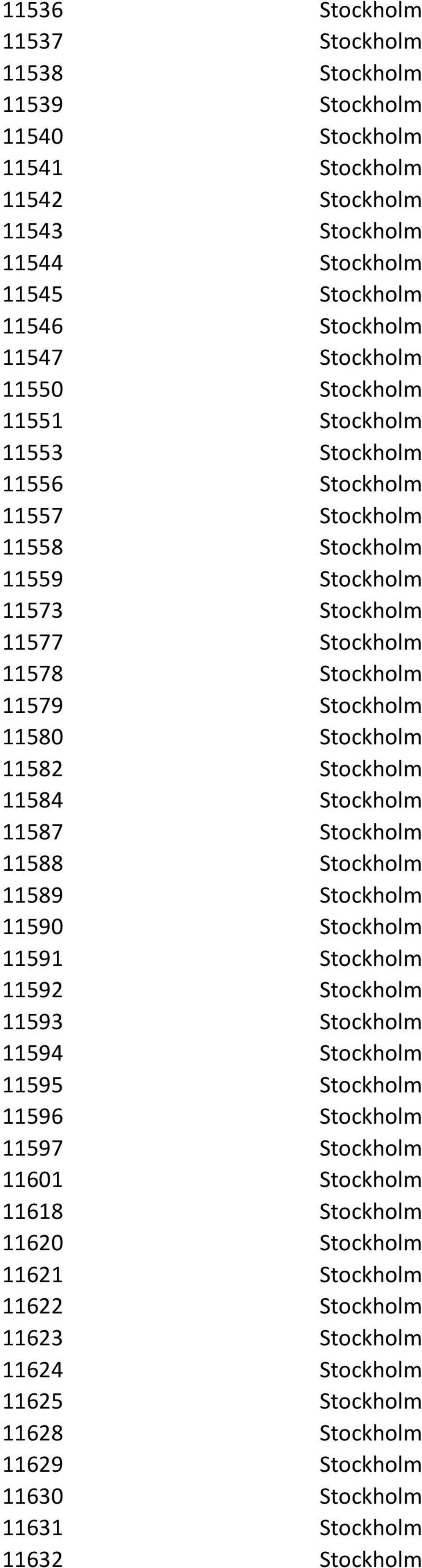 Stockholm 11584 Stockholm 11587 Stockholm 11588 Stockholm 11589 Stockholm 11590 Stockholm 11591 Stockholm 11592 Stockholm 11593 Stockholm 11594 Stockholm 11595 Stockholm 11596 Stockholm 11597