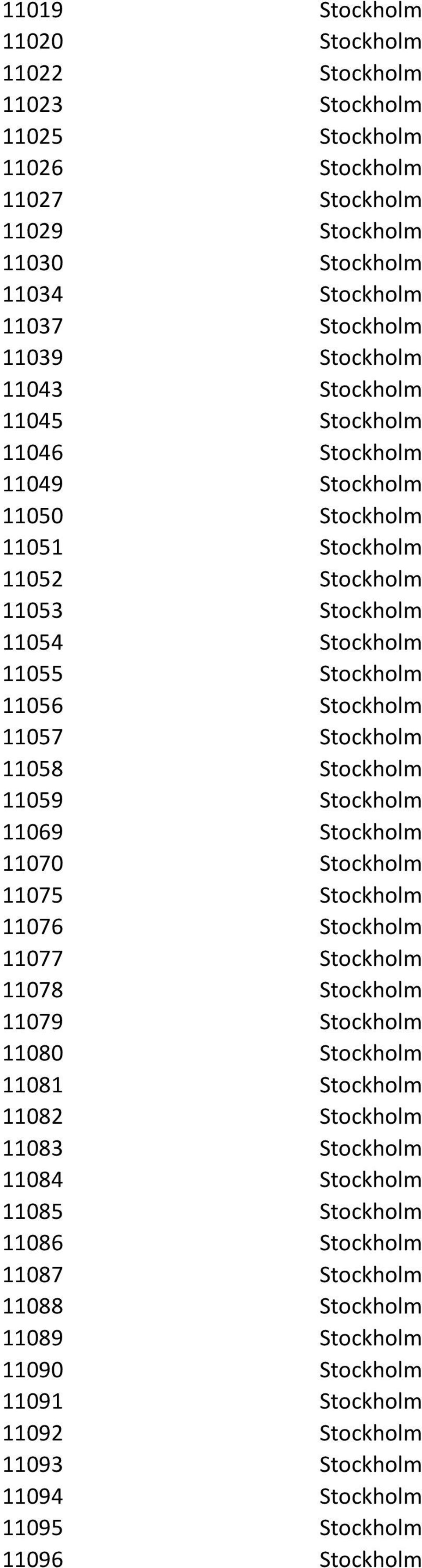 Stockholm 11059 Stockholm 11069 Stockholm 11070 Stockholm 11075 Stockholm 11076 Stockholm 11077 Stockholm 11078 Stockholm 11079 Stockholm 11080 Stockholm 11081 Stockholm 11082 Stockholm 11083