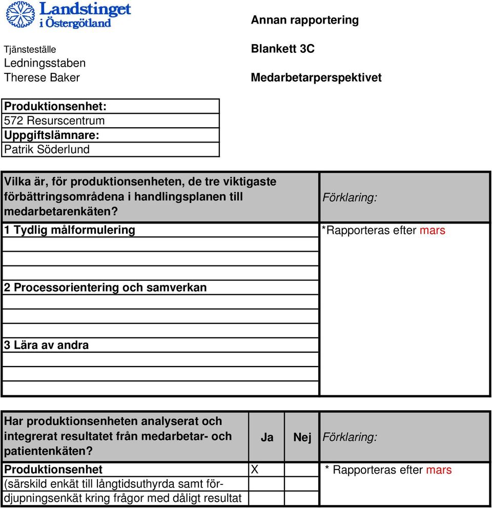 1 Tydlig målformulering Förklaring: *Rapporteras efter mars 2 Processorientering och samverkan 3 Lära av andra Har produktionsenheten analyserat och integrerat