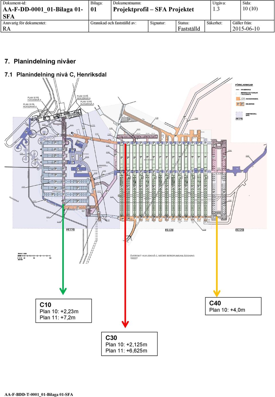 1 Planindelning nivå C, Henriksdal C10 Plan 10: +2,23m Plan