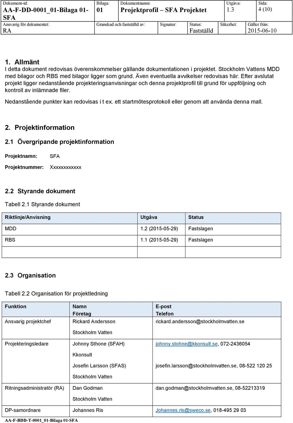 Efter avslutat projekt ligger nedanstående projekteringsanvisningar och denna projektprofil till grund för uppföljning och kontroll av inlämnade filer. Nedanstående punkter kan redovisas i t ex.