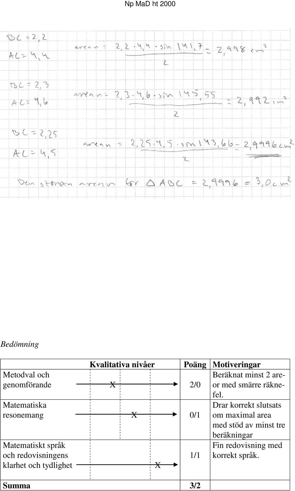 Matematiska Drar korrekt slutsats resonemang X 0/1 om maximal area med stöd av