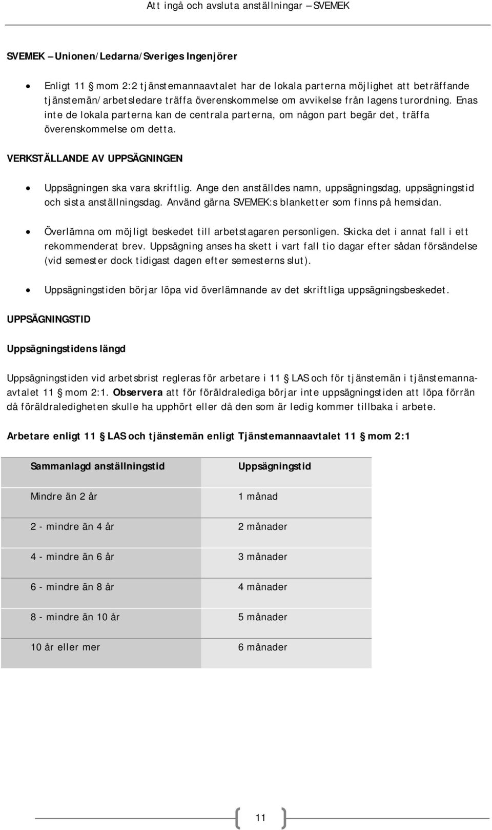 Ange den anställdes namn, uppsägningsdag, uppsägningstid och sista anställningsdag. Använd gärna SVEMEK:s blanketter som finns på hemsidan.