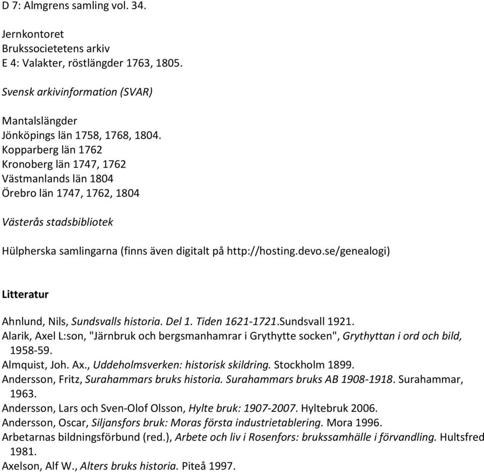 se/genealogi) Litteratur Ahnlund, Nils, Sundsvalls historia. Del 1. Tiden 1621-1721.Sundsvall 1921.