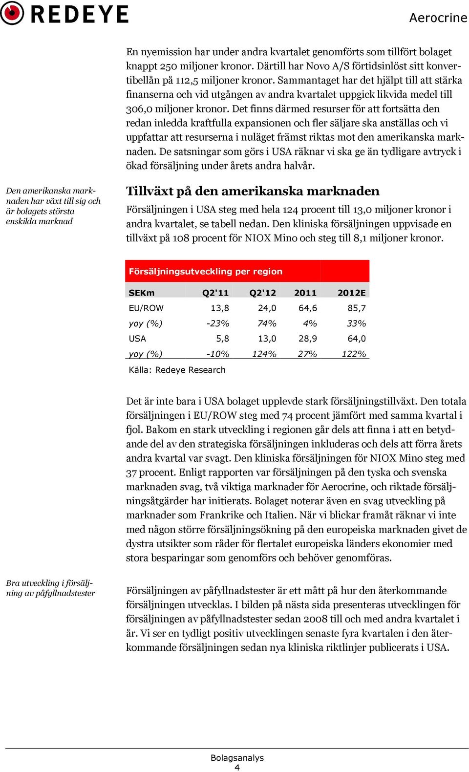 Det finns därmed resurser för att fortsätta den redan inledda kraftfulla expansionen och fler säljare ska anställas och vi uppfattar att resurserna i nuläget främst riktas mot den amerikanska mark