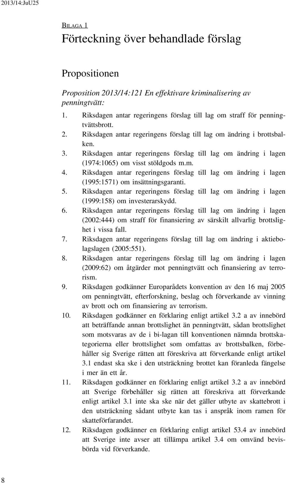 Riksdagen antar regeringens förslag till lag om ändring i lagen (1974:1065) om visst stöldgods m.m. 4.