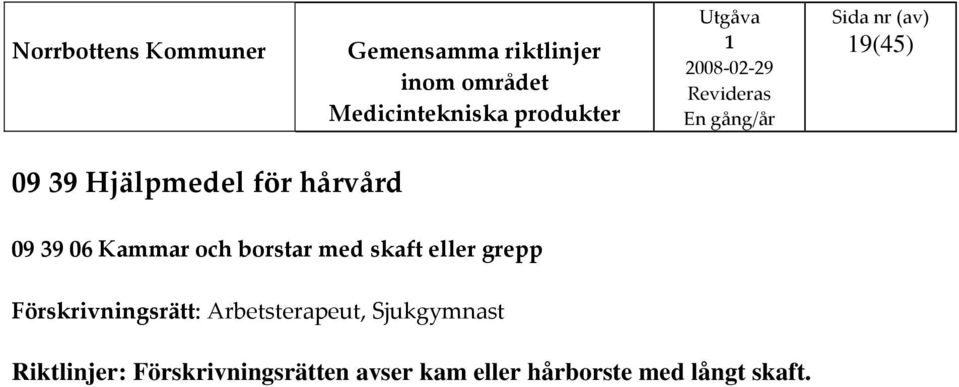 grepp, Sjukgymnast Riktlinjer: