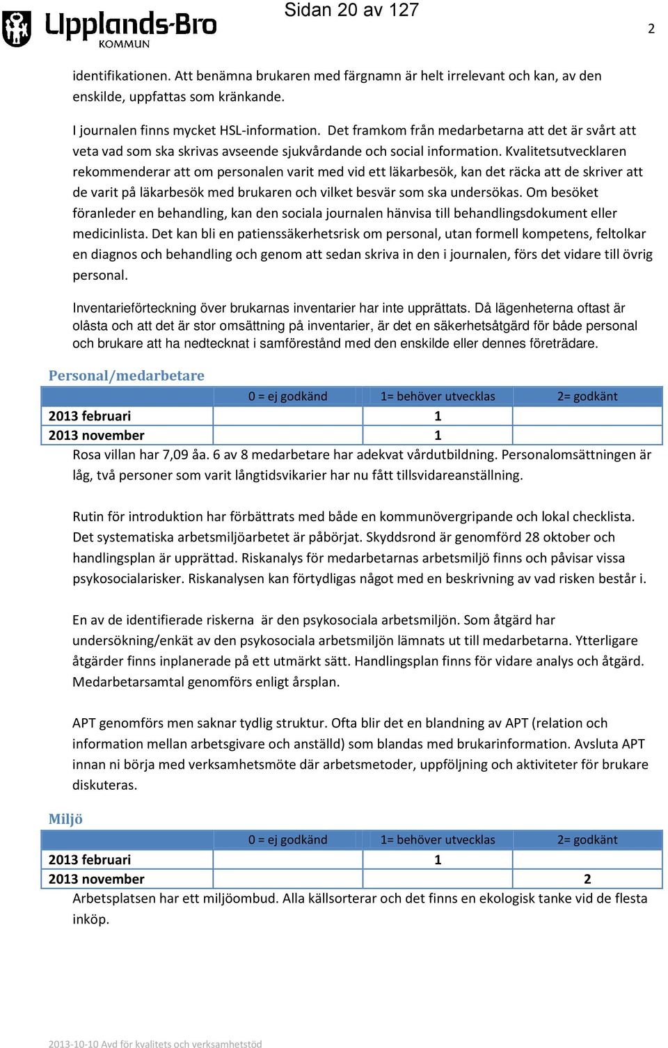 Kvalitetsutvecklaren rekommenderar att om personalen varit med vid ett läkarbesök, kan det räcka att de skriver att de varit på läkarbesök med brukaren och vilket besvär som ska undersökas.