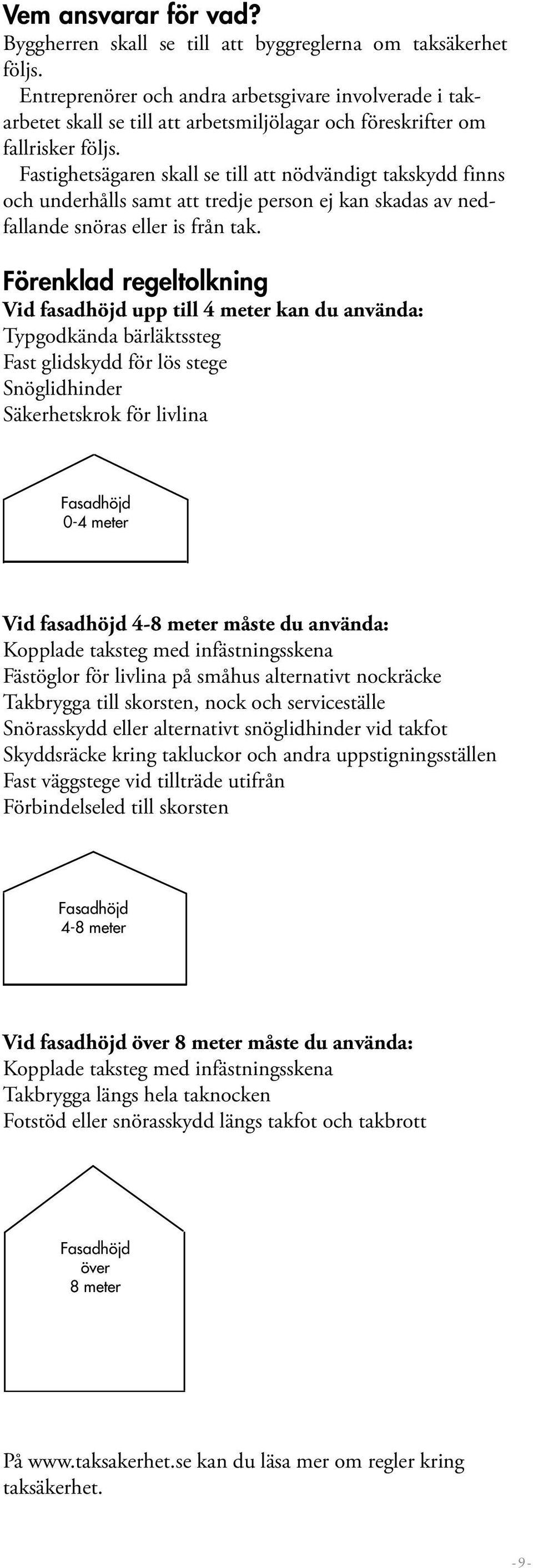 Fastighetsägaren skall se till att nödvändigt takskydd finns och underhålls samt att tredje person ej kan skadas av nedfallande snöras eller is från tak.