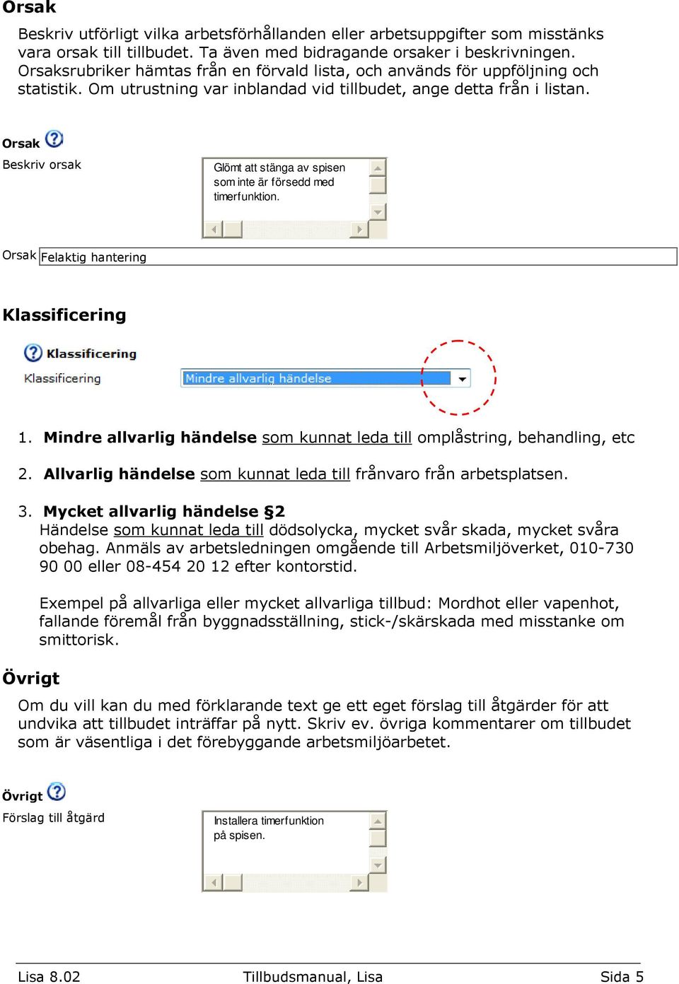 Orsak Beskriv orsak Glömt att stänga av spisen som inte är försedd med timerfunktion. Orsak Felaktig hantering Klassificering 1.