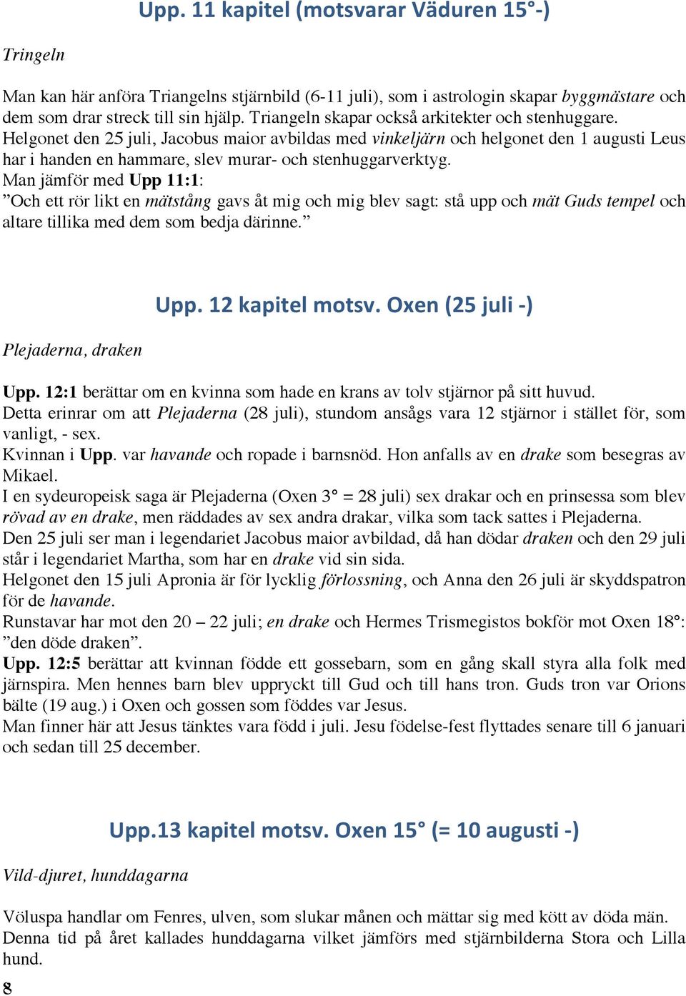 Helgonet den 25 juli, Jacobus maior avbildas med vinkeljärn och helgonet den 1 augusti Leus har i handen en hammare, slev murar- och stenhuggarverktyg.