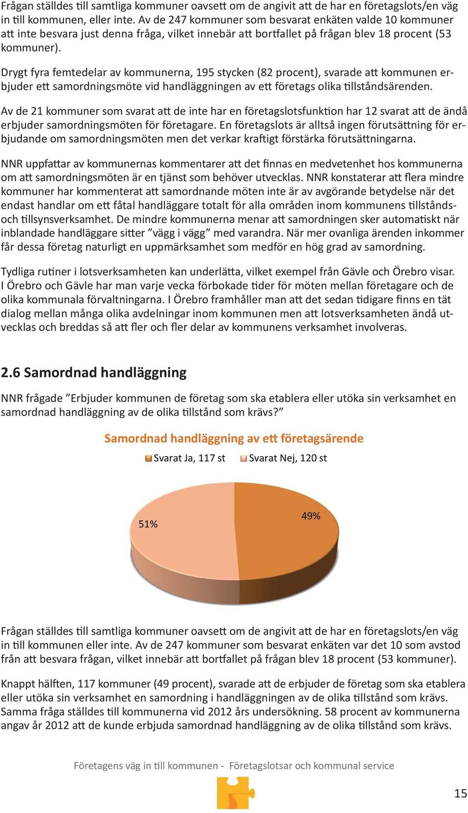 Drygt fyra femtedelar av kommunerna, 195 stycken (82 procent), svarade a kommunen erbjuder e samordningsmöte vid handläggningen av e företags olika llståndsärenden.