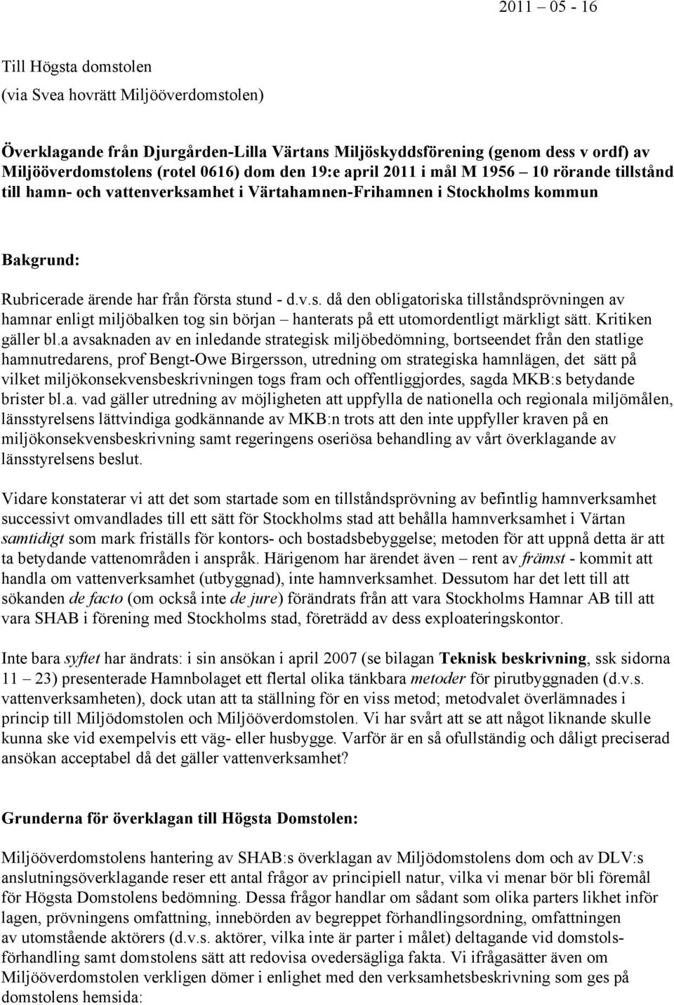 Till Högsta domstolen (via Svea hovrätt Miljööverdomstolen) - PDF Gratis  nedladdning