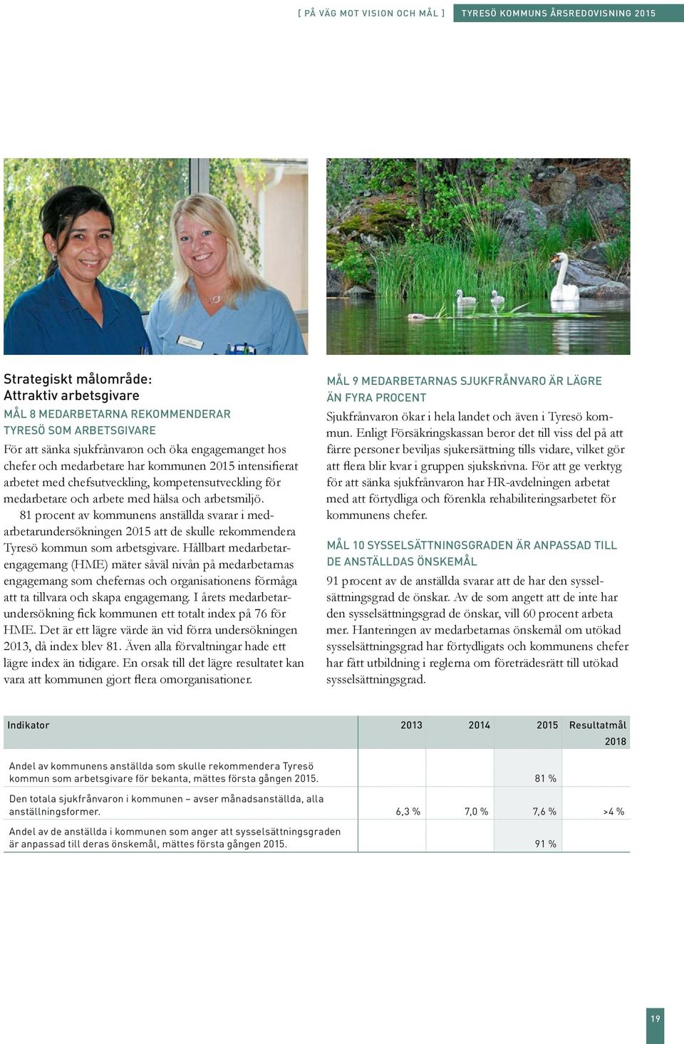81 procent av kommunens anställda svarar i medarbetarundersökningen 2015 att de skulle rekommendera Tyresö kommun som arbetsgivare.
