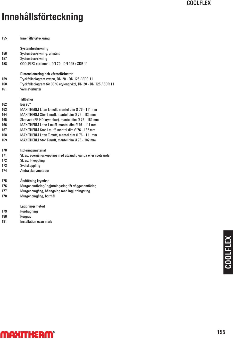 76-111 mm 164 MAXITHERM Stor L-muff, mantel dim Ø 76-182 mm 165 Skarvset (PE-HD krympbar), mantel dim Ø 76-182 mm 166 MAXITHERM Liten I-muff, mantel dim Ø 76-111 mm 167 MAXITHERM Stor I-muff, mantel