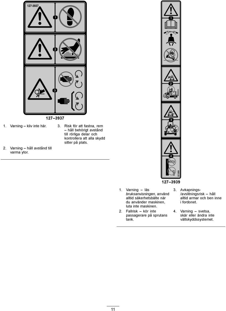 Varning läs bruksanvisningen, använd alltid säkerhetsbälte när du använder maskinen, luta inte maskinen. 2.