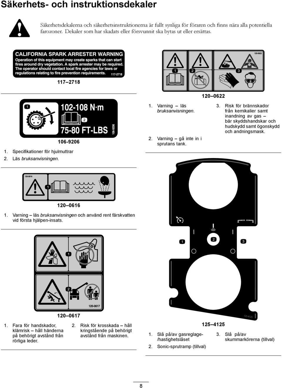 3. Risk för brännskador från kemikalier samt inandning av gas bär skyddshandskar och hudskydd samt ögonskydd och andningsmask. 120 0616 1.