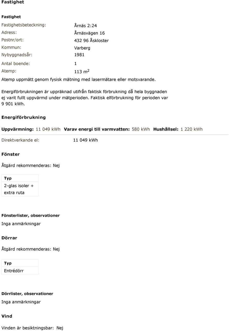 Faktisk elförbrukning för perioden var 9 901 kwh.