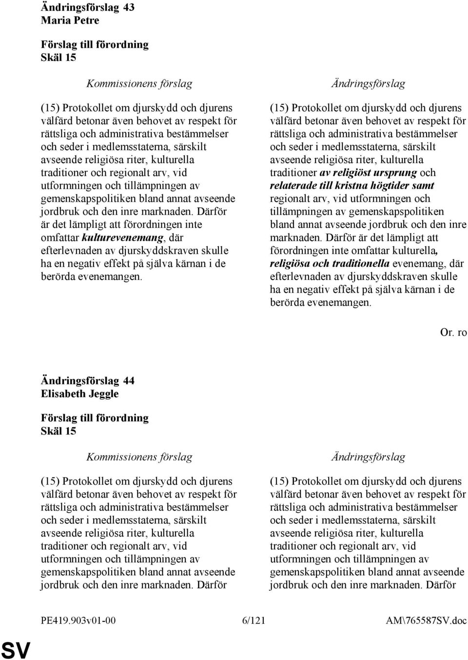 Därför är det lämpligt att förordningen inte omfattar kulturevenemang, där efterlevnaden av djurskyddskraven skulle ha en negativ effekt på själva kärnan i de berörda evenemangen.
