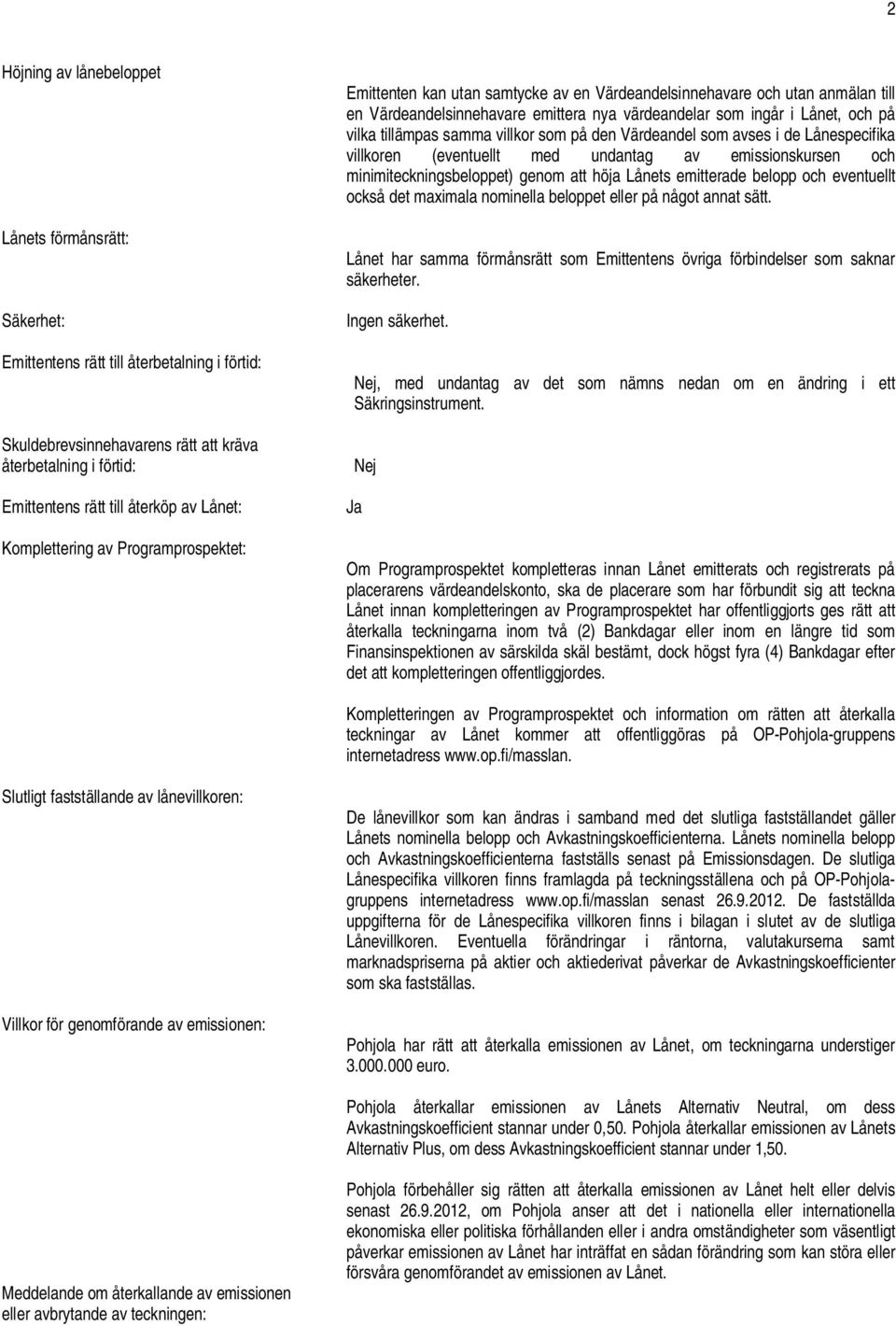 vilka tillämpas samma villkor som på den Värdeandel som avses i de Lånespecifika villkoren (eventuellt med undantag av emissionskursen och minimiteckningsbeloppet) genom att höja Lånets emitterade