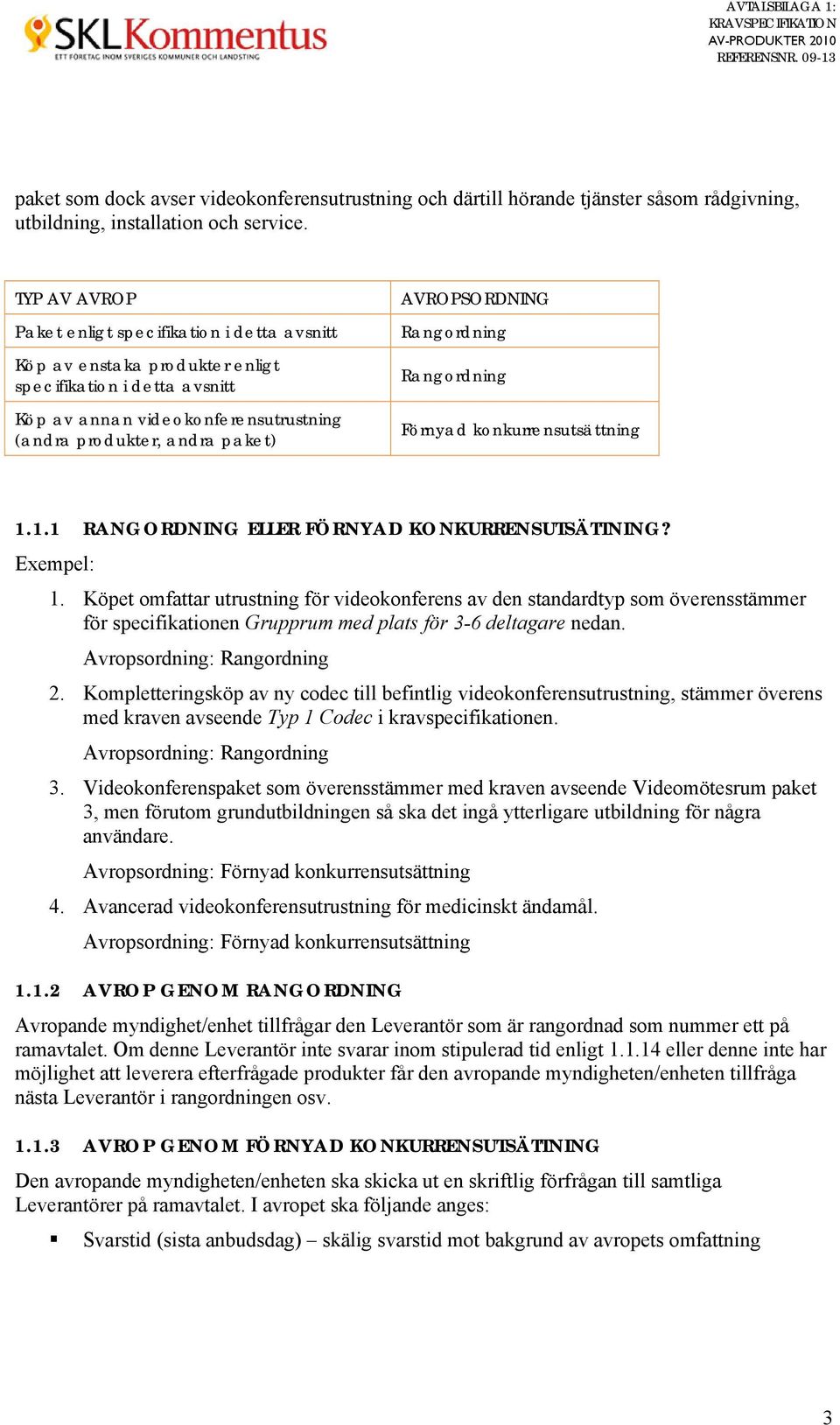 AVROPSORDNING Rangordning Rangordning Förnyad konkurrensutsättning 1.1.1 RANGORDNING ELLER FÖRNYAD KONKURRENSUTSÄTTNING? Exempel: 1.