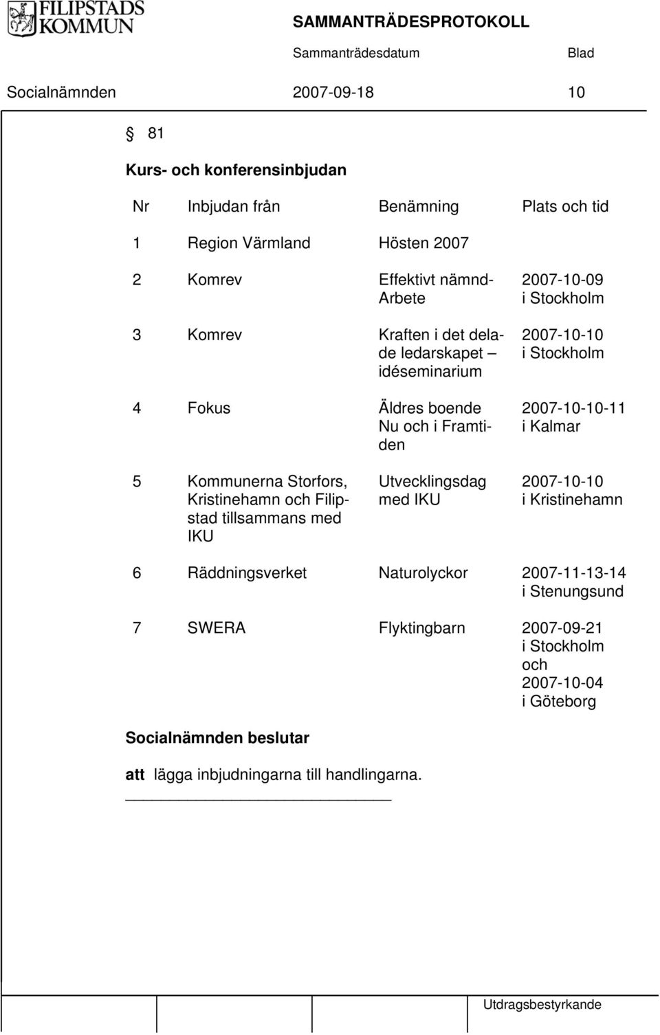 2007-10-10-11 i Kalmar 5 Kommunerna Storfors, Kristinehamn och Filipstad tillsammans med IKU Utvecklingsdag med IKU 2007-10-10 i Kristinehamn 6 Räddningsverket