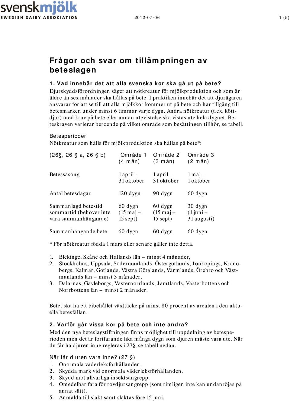 I praktiken innebär det att djurägaren ansvarar för att se till att alla mjölkkor kommer ut på bete och har tillgång till betesmarken under minst 6 timmar varje dygn. Andra nötkreatur (t.ex.