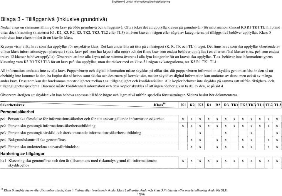 Ibland visar dock klassning (klasserna K1, K2, K3, R2, R3, TK2, TK3, TL2 eller TL3) att även kraven i någon eller några av kategorierna på tilläggsnivå behöver uppfyllas.