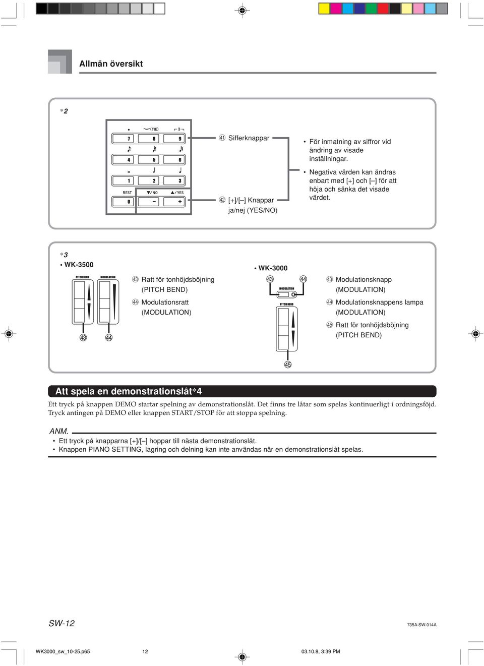 *3 WK-3500 WK-3000 c Ratt för tonhöjdsböjning c d c Modulationsknapp (PITCH BEND) (MODULATION) d Modulationsratt d Modulationsknappens lampa (MODULATION) (MODULATION) c d e Ratt för tonhöjdsböjning