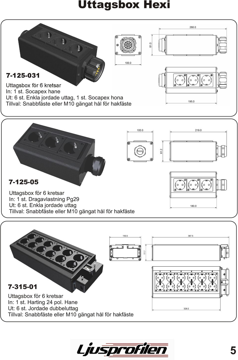 Socapex hona 7-125-05 Uttagsbox för 6 kretsar In: 1 st.