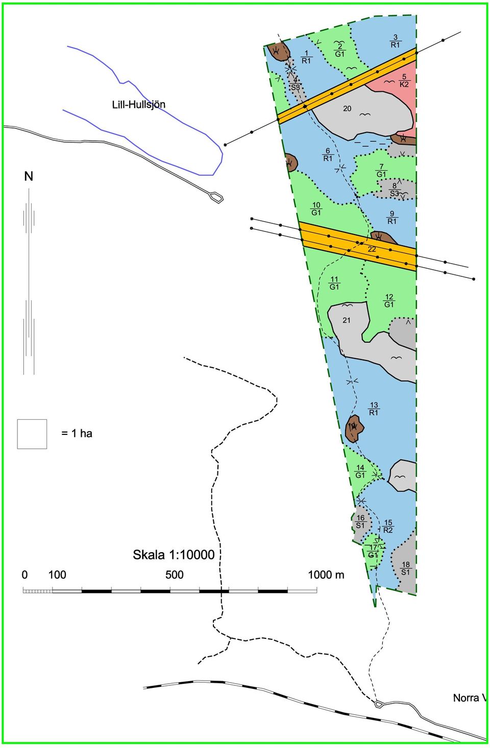 21 12 G1 = 1 ha s 19 13 R1 14 G1 Skala 1:10000 0 100