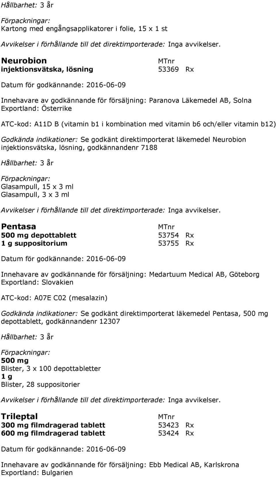 g suppositorium 53755 Rx Innehavare av godkännande för försäljning: Medartuum Medical AB, Göteborg Exportland: Slovakien ATC-kod: A07E C02 (mesalazin) Godkända indikationer: Se godkänt
