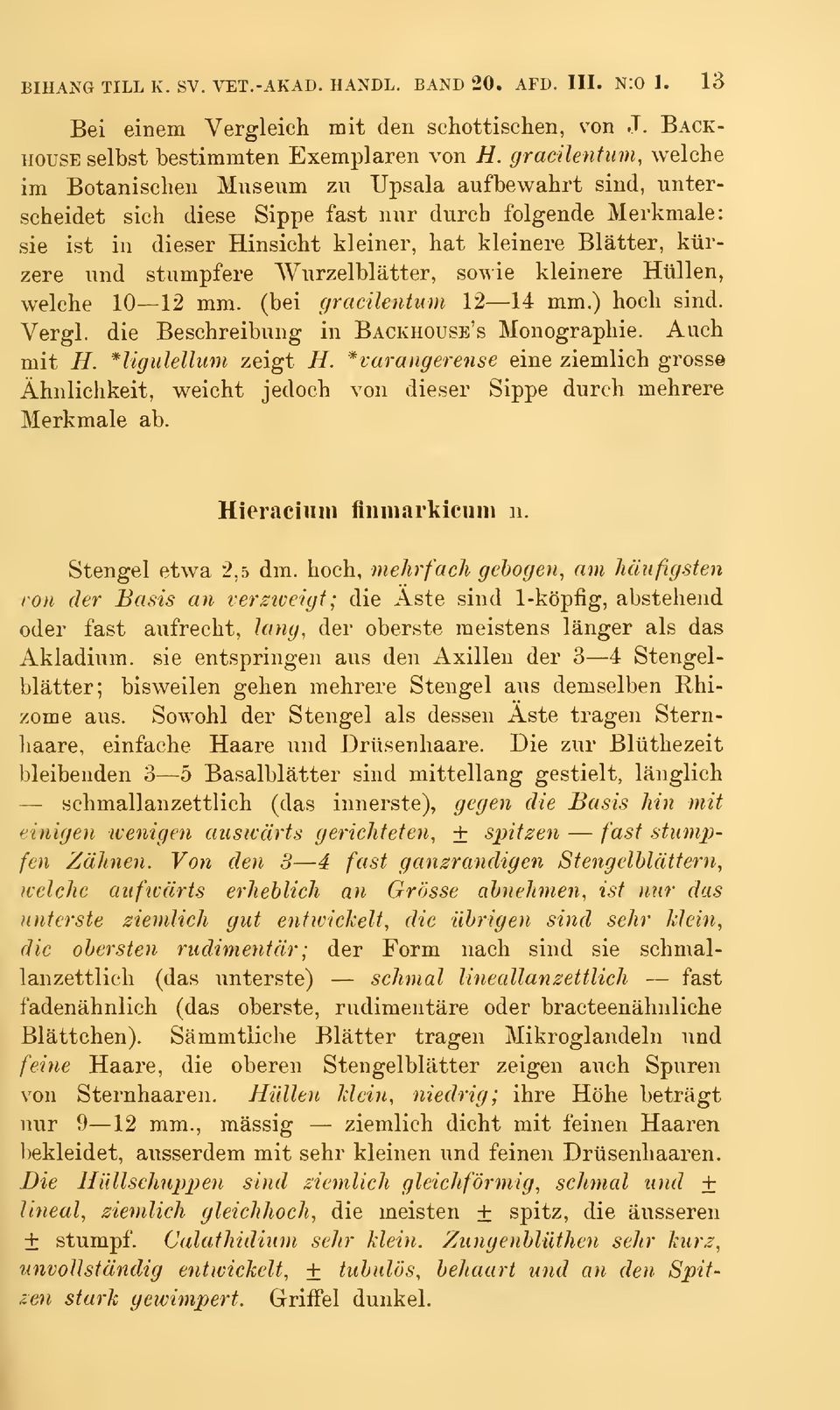 kiirzere und stiimpfere Wurzelblätter, sowie kleinere Hullen, welche 10 12 mm. (bei gracilentum 12 14 mm.) hoch sind. Vergl. die Beschreibung in Backhouse's Monograpbie. Aucb mit H.