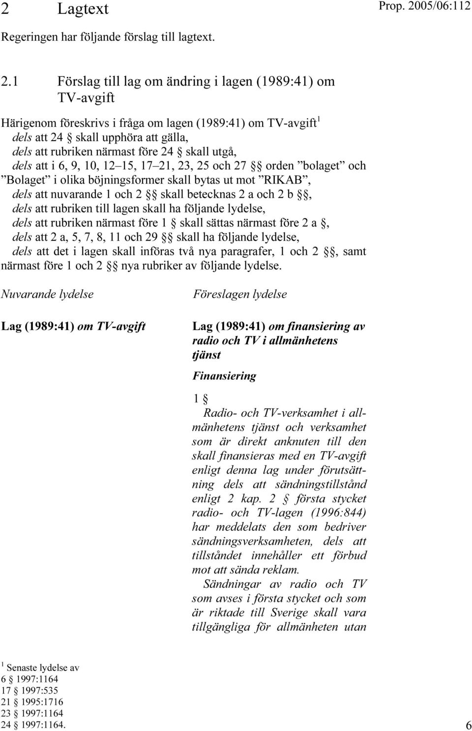 skall utgå, dels att i 6, 9, 10, 12 15, 17 21, 23, 25 och 27 orden bolaget och Bolaget i olika böjningsformer skall bytas ut mot RIKAB, dels att nuvarande 1 och 2 skall betecknas 2 a och 2 b, dels