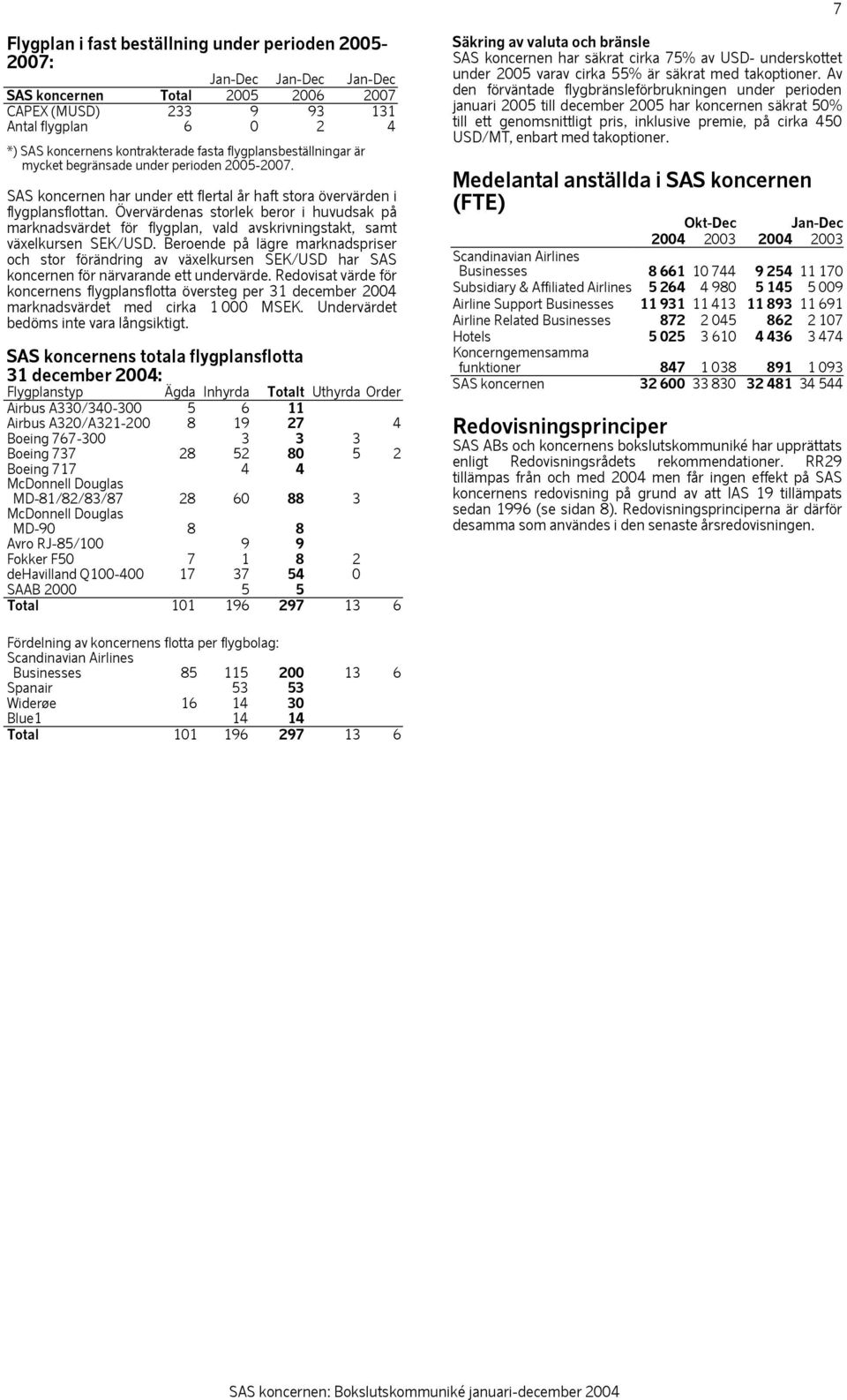 Övervärdenas storlek beror i huvudsak på marknadsvärdet för flygplan, vald avskrivningstakt, samt växelkursen SEK/USD.