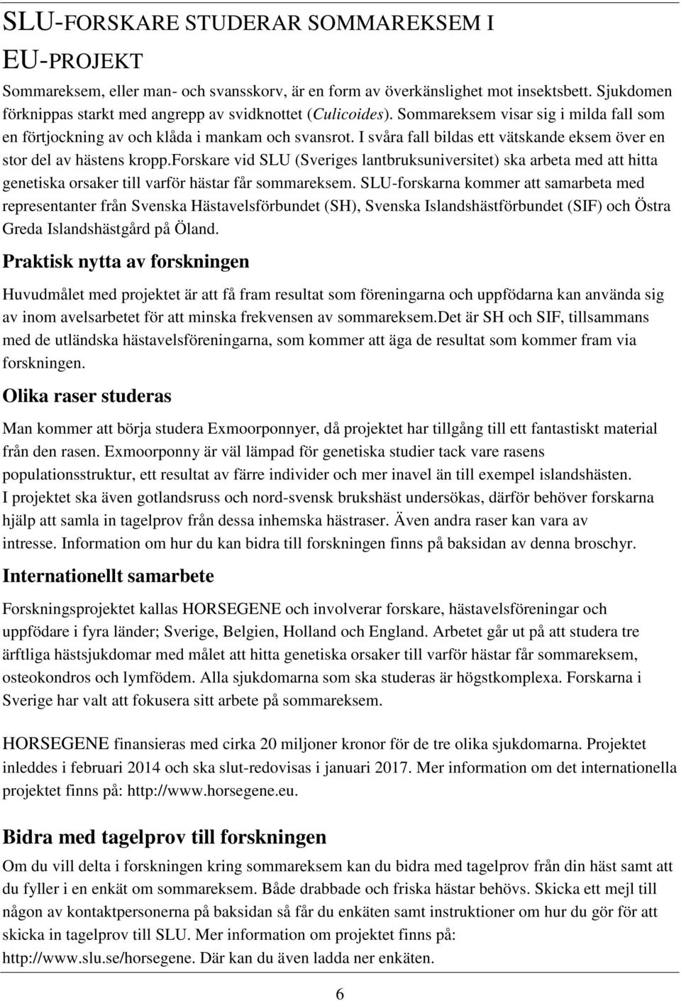 I svåra fall bildas ett vätskande eksem över en stor del av hästens kropp.